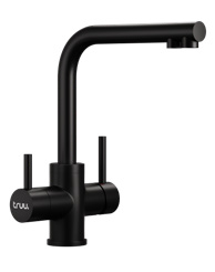 Der truu trio Wasserhahn in der Ausführung matte black mit eloxiertem schwarzem Finish